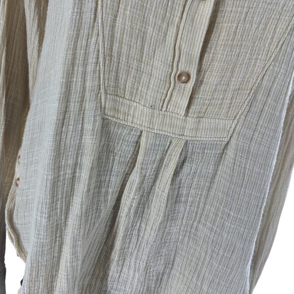 Anthropologie Yellow Striped V-Neck Cotton Popover Button Down Shirt - Picture 7 of 12